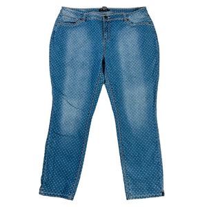 Women's Roz & Ali Polka Dot Blue Stretch Fit Ankle Crop High Rise Jeans Size 16